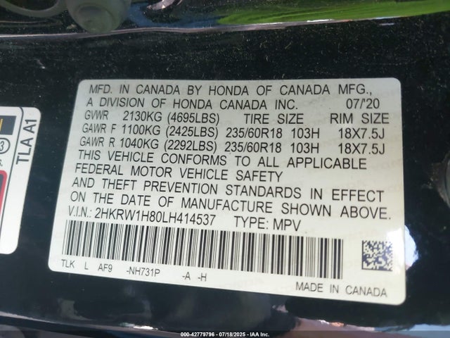 2HKRW1H80LH414537 Honda l15be