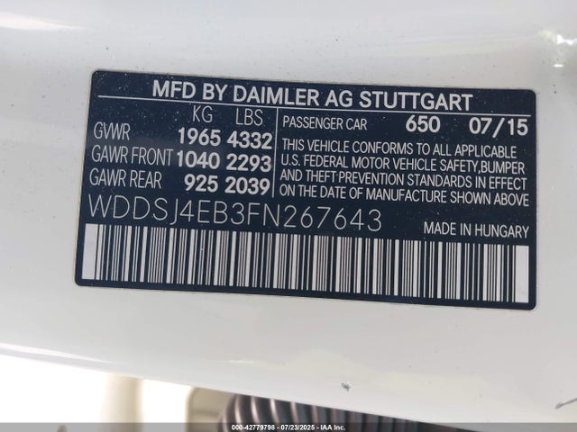 Mercedes-Benz 2015 2015 WDDSJ4EB3FN267643 Image 9
