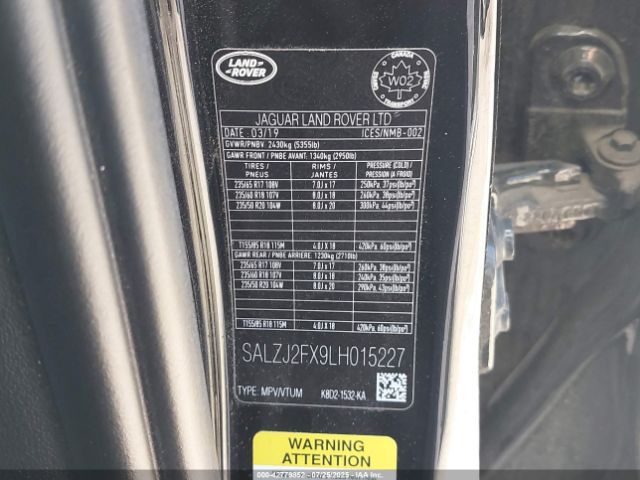 2020 LAND ROVER RANGE ROVER EVOQUE SALZJ2FX9LH015227 Photo 8