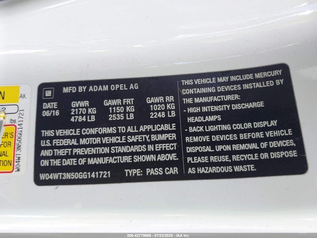 W04WT3N50GG141721 Buick lwc - sidi (spark ignited direct injection), vvt (variable valve timing), ho, fam 1, gen 4, gme