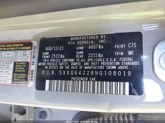 5XXG64J28NG108019 KIA t-gdi gamma ii