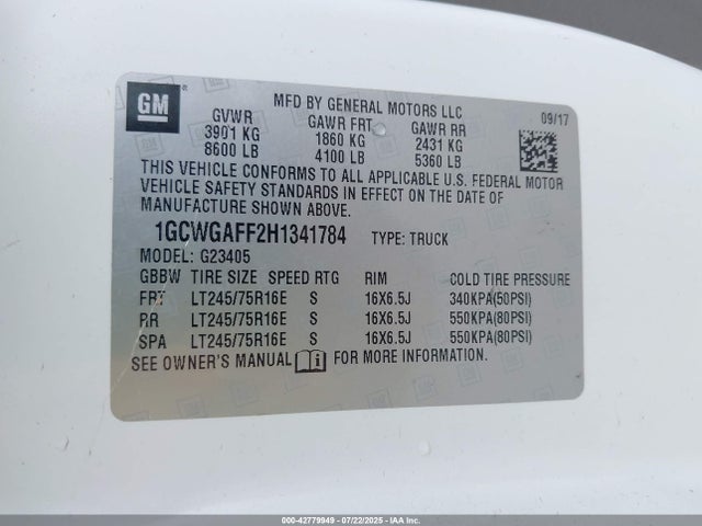 1GCWGAFF2H1341784 Chevrolet l20 - engine flexible fuel, iron