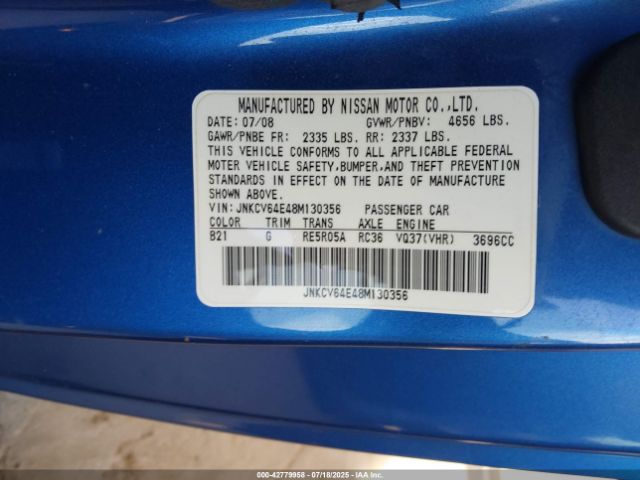 2008 INFINITI G37 JNKCV64E48M130356 Photo 8
