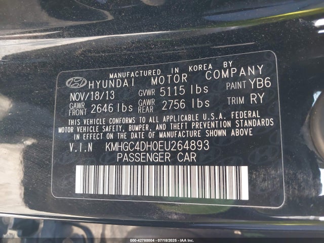 KMHGC4DH0EU264893 Hyundai Gdi Tau