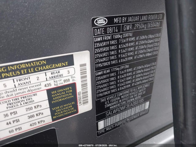 Land Rover 2014 2014 SALWR2WF3EA393185 Image 9