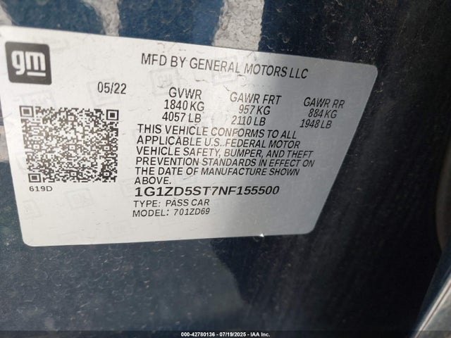 1G1ZD5ST7NF155500 Chevrolet lfv - direct injection, variable valve timing, gen 1 gmna