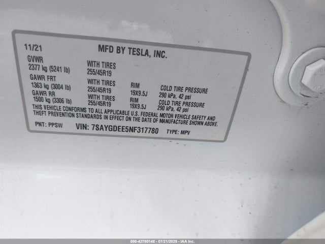 2022 TESLA MODEL Y 7SAYGDEE5NF317780 Photo 8