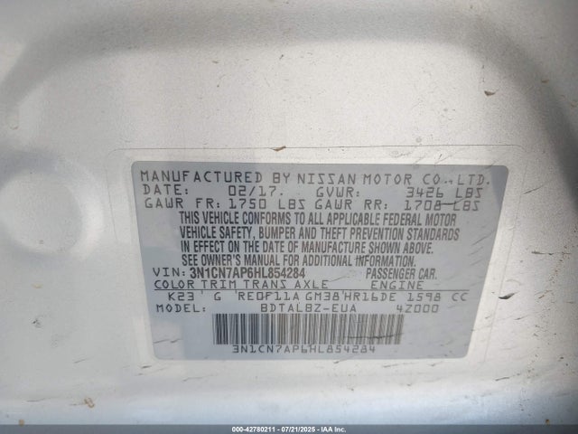 3N1CN7AP6HL854284 Nissan 2017