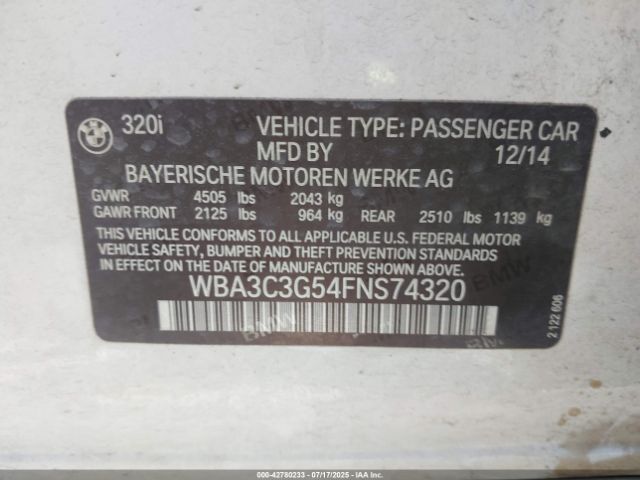 2015 BMW 320I WBA3C3G54FNS74320 Photo 8