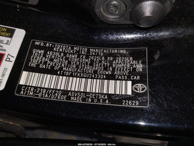 Toyota 2ar-fe 2016 4T1BF1FKXGU243304 Image 9
