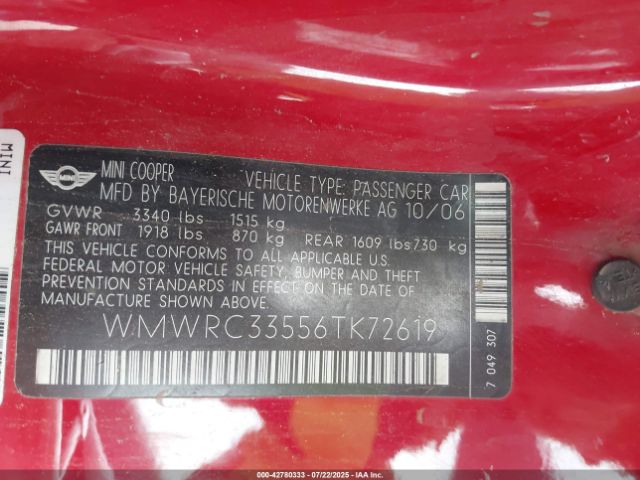 2006 MINI COOPER WMWRC33556TK72619 Photo 8