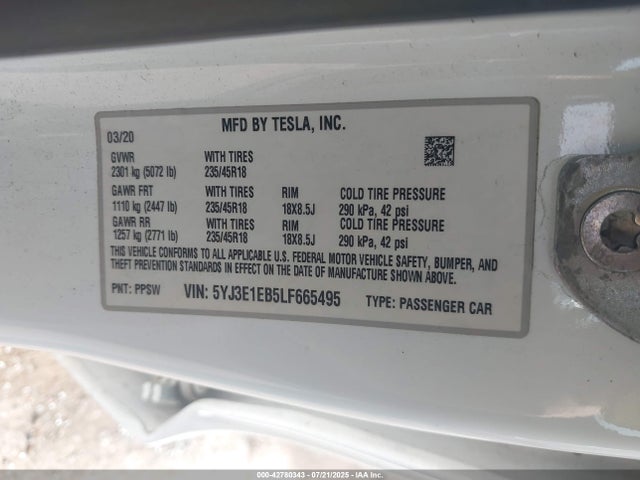 2020 TESLA MODEL 3 5YJ3E1EB5LF665495 Photo 8