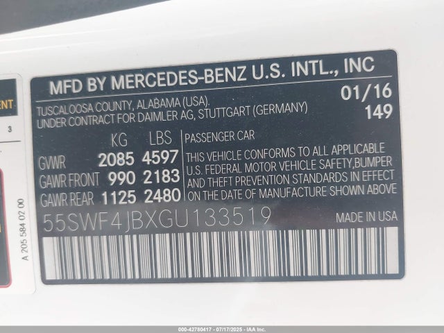 55SWF4JBXGU133519 Mercedes-Benz 2016