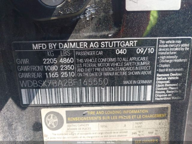 2011 MERCEDES-BENZ SL 550 WDBSK7BA2BF165550 Photo 8