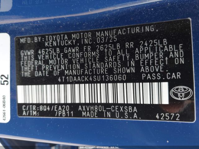 2025 TOYOTA CAMRY 4T1DAACK4SU136060 Photo 8