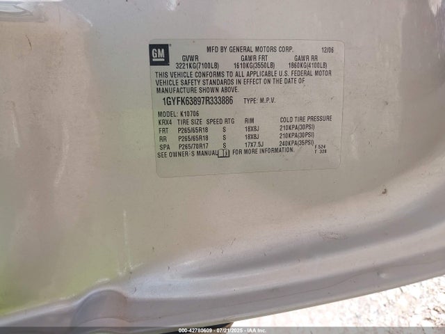 2007 CADILLAC ESCALADE 1GYFK63897R333886 Photo 8