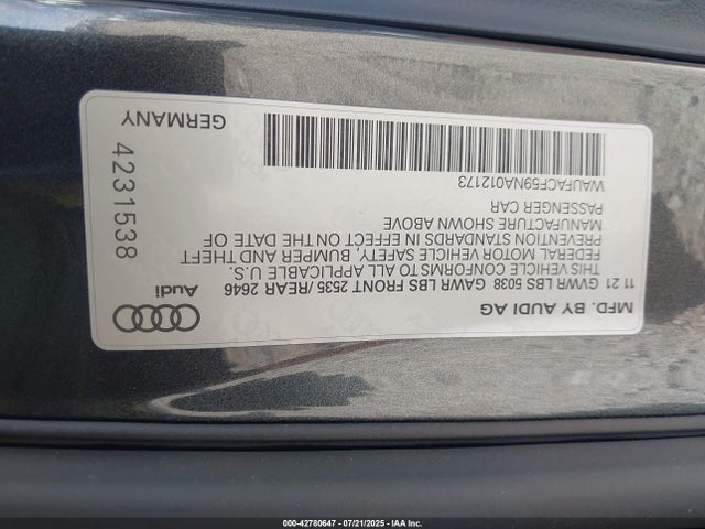 Audi 45 tfsi (2.0t) 2022 WAUFACF59NA012173 Image 9