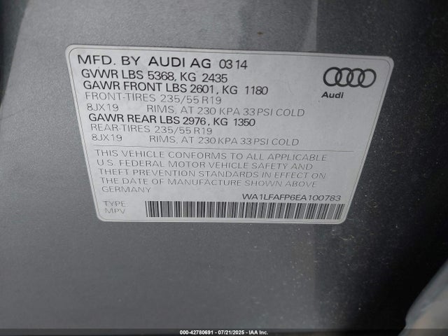 2014 AUDI Q5 WA1LFAFP6EA100783 Photo 8