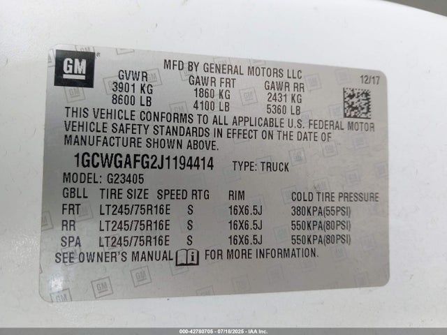 1GCWGAFG2J1194414 Chevrolet l96 - engine flexible fuel, iron
