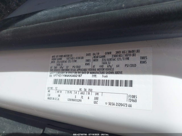 1FTYE1YM4KKA92187 Ford 2019