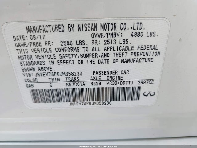 JN1EV7AP6JM358230 Infiniti Q50