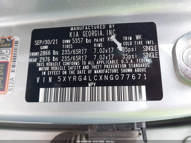 5XYRG4LCXNG077671 KIA gdi theta-iii