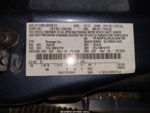 1FADP3L93JL244790 Ford 2.0l gtdi