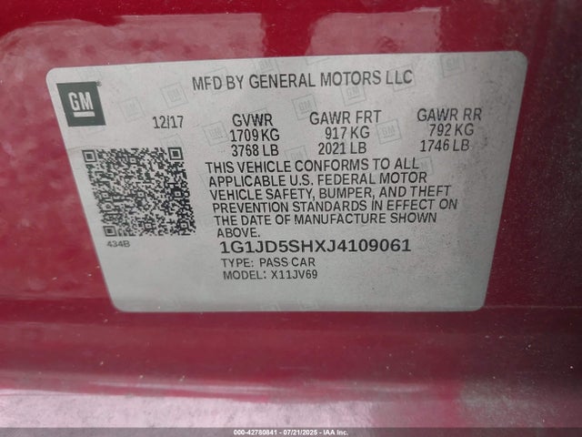 1G1JD5SHXJ4109061 Chevrolet luw - mfi, e85 max