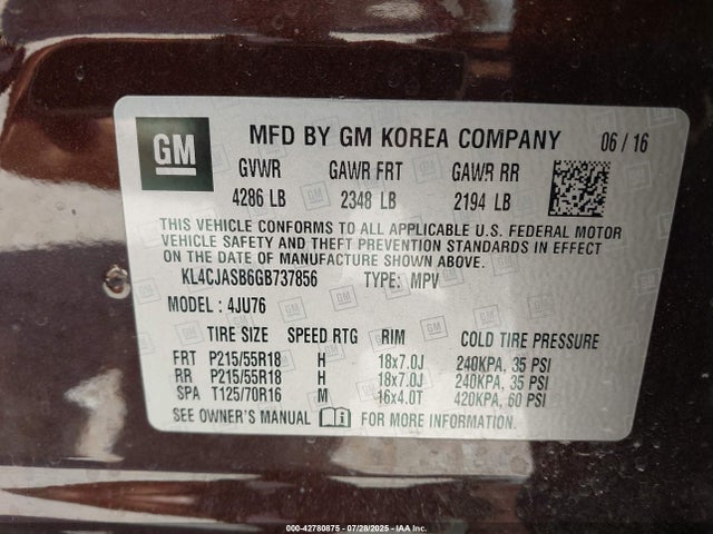 Buick luv - vvt, alum gme e85 max 2016 KL4CJASB6GB737856 Image 9