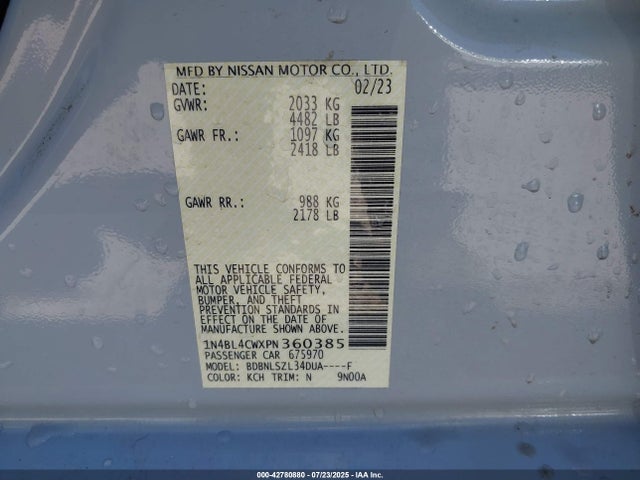 1N4BL4CWXPN360385 Nissan Altima
