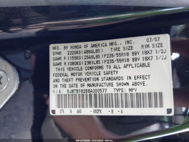 2008 ACURA RDX 5J8TB18268A000577 Photo 8