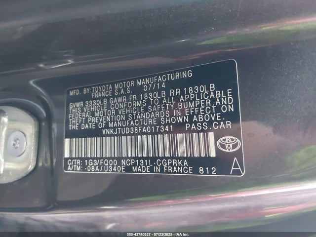 Toyota 1nz-fe 2015 VNKJTUD38FA017341 Image 9