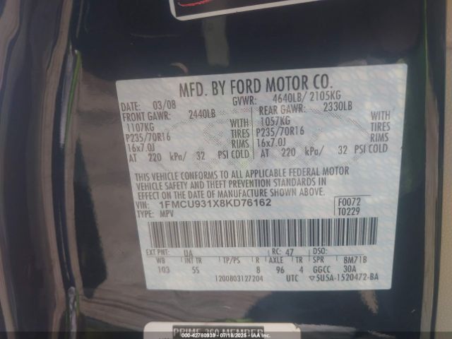 2008 FORD ESCAPE 1FMCU931X8KD76162 Photo 8