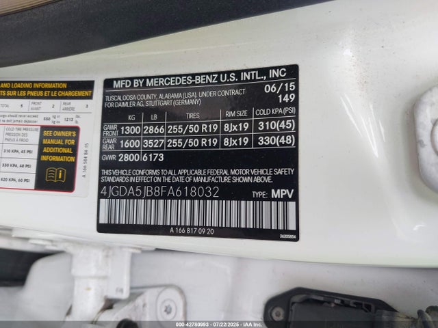 4JGDA5JB8FA618032 Mercedes-Benz 2015