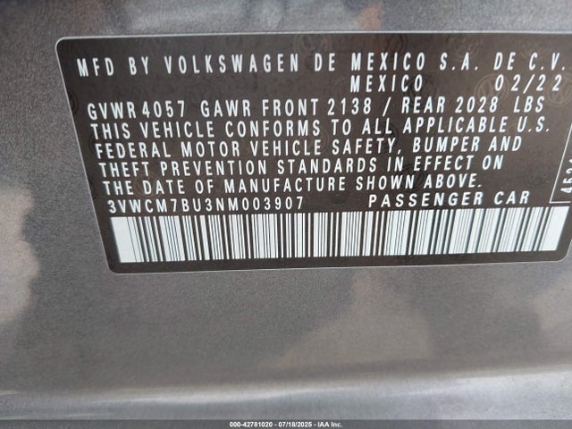 3VWCM7BU3NM003907 Volkswagen 1.5 tsi