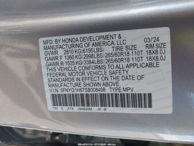 5FNYG1H67SB008498 Honda j35y8