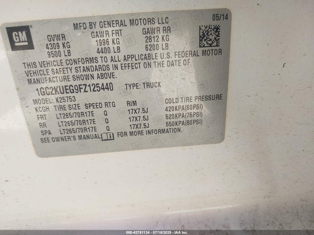 1GC2KUEG9FZ125440 Chevrolet l96