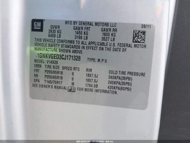 2012 CHEVROLET TRAVERSE 1GNKVGED3CJ171328 Photo 8