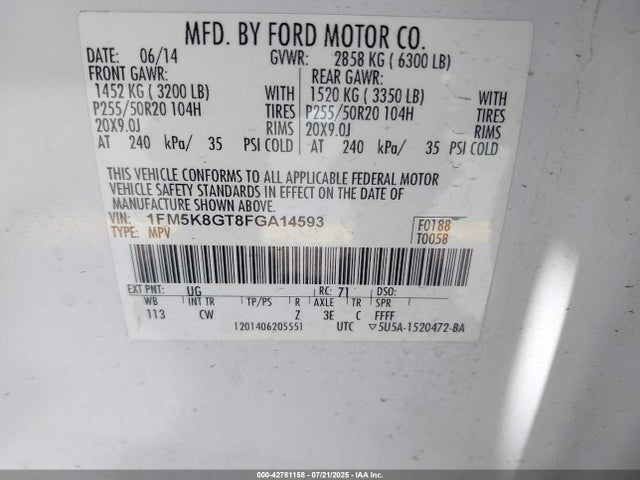 1FM5K8GT8FGA14593 Ford 2015