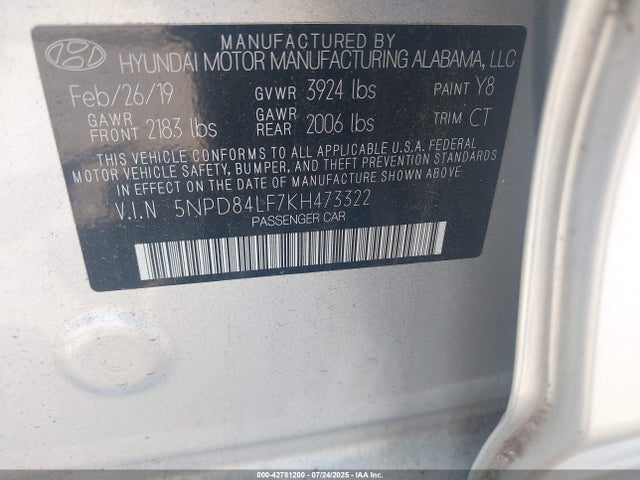 Hyundai mpi nu 2019 5NPD84LF7KH473322 Image 9