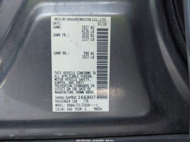 1N4AL3AP8GC166807 Nissan 2016