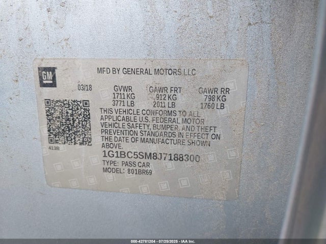 1G1BC5SM8J7188300 Chevrolet le2 -di: direct injection, vvt: variable valve timing, gen, alum