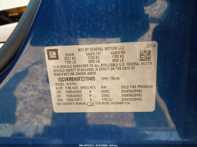 1GCVKREH9FZ378485 Chevrolet lv3 - vvt, aluminum, e85 max