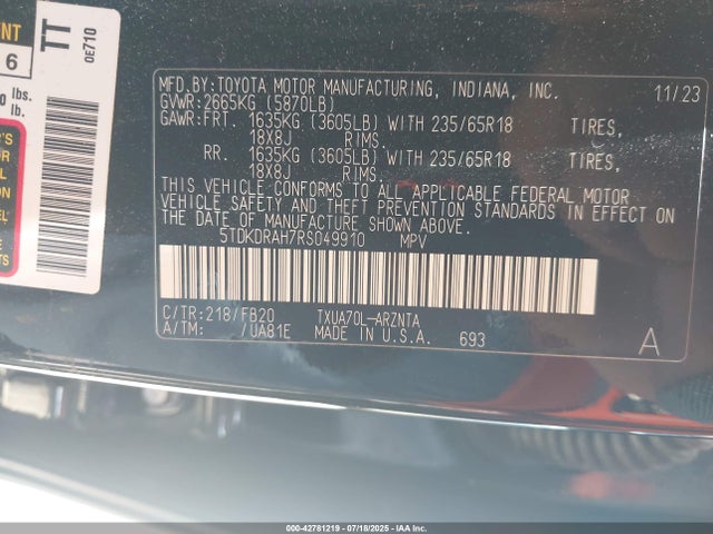 5TDKDRAH7RS049910 Toyota t24a-fts