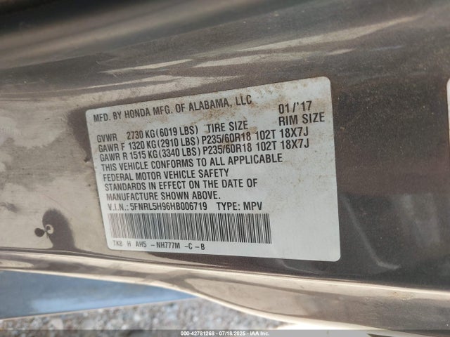 5FNRL5H96HB006719 Honda j35z8