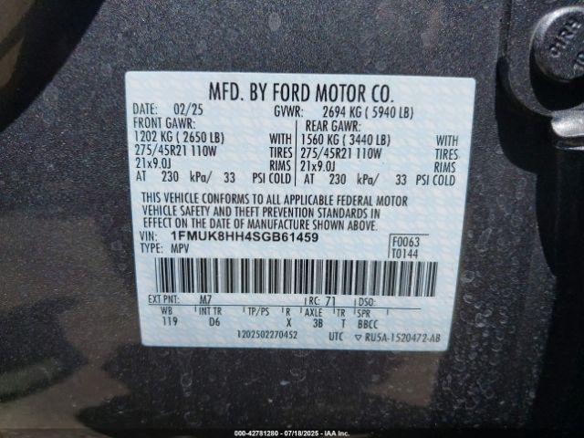 2025 FORD EXPLORER 1FMUK8HH4SGB61459 Photo 8