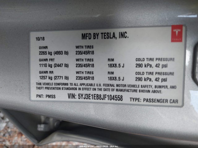 Tesla 2018 2018 5YJ3E1EB8JF104558 Image 8