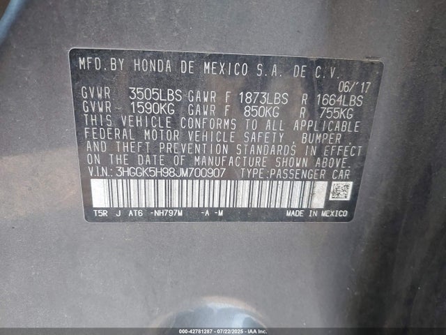 3HGGK5H98JM700907 Honda l15b1