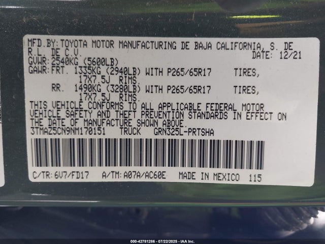 3TMAZ5CN9NM170151 Toyota 2gr-fks