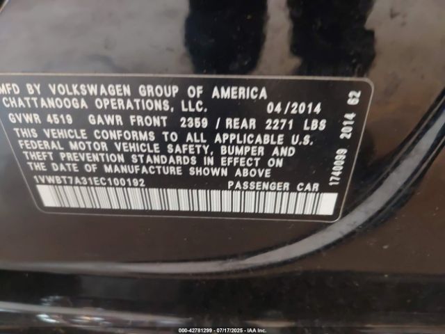 2014 VOLKSWAGEN PASSAT 1VWBT7A31EC100192 Photo 8